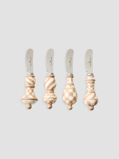 Mackenzie-childs Mocha Check 4-piece Party Spreader Set In Brown