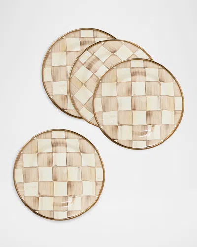 Mackenzie-childs Mocha Check Appetizer Plates, Set Of 4 In Brown