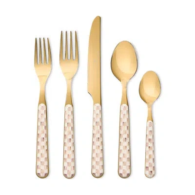 Mackenzie-childs Mocha Check Bistro Flatware 5 Piece Place Setting