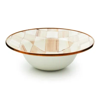 Mackenzie-childs Mocha Check Breakfast Bowl In Brown;white