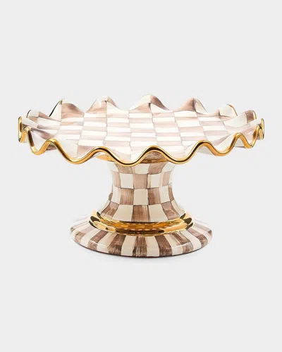 Mackenzie-childs Mocha Check Ceramic Fluted Cake Stand In Neutral