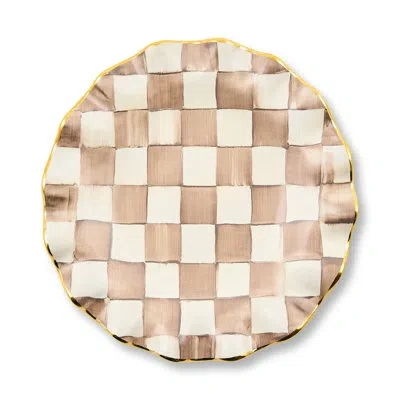 Mackenzie-childs Mocha Check Ceramic Fluted Dessert Plate In Brown;white