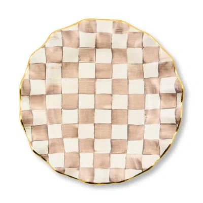 Mackenzie-childs Mocha Check Ceramic Fluted Dinner Plate In Brown;white