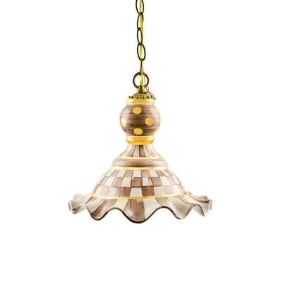 Mackenzie-childs Mocha Check Ceramic Fluted Hanging Lamp In Brown