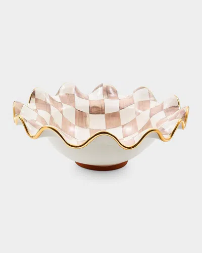 Mackenzie-childs Mocha Check Ceramic Fluted Serving Bowl In Pink