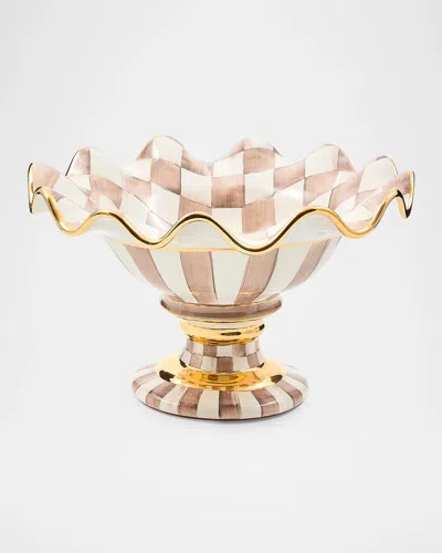 Mackenzie-childs Mocha Check Ceramic Footed Bowl In Pink