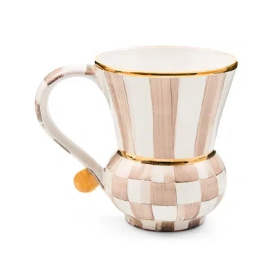 Mackenzie-childs Mocha Check Ceramic Mug In Brown;white