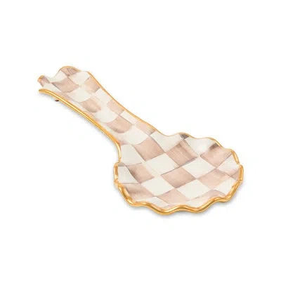 Mackenzie-childs Mocha Check Ceramic Spoon Rest In Brown;white