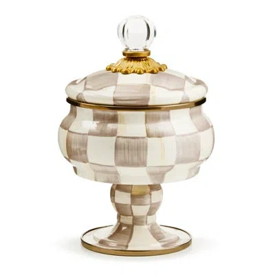 Mackenzie-childs Mocha Check Curiosity Pot In Brown,white,gold
