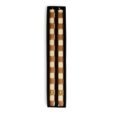 Mackenzie-childs Mocha Check Dinner Candles In Brown