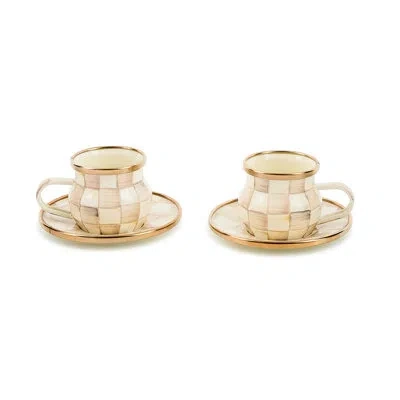 Mackenzie-childs Mocha Check Espresso Cup And Saucer Set In White;beige;gold