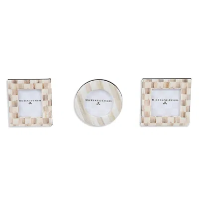 Mackenzie-childs Mocha Check Fabric Frames, Set Of 3 In Neutral