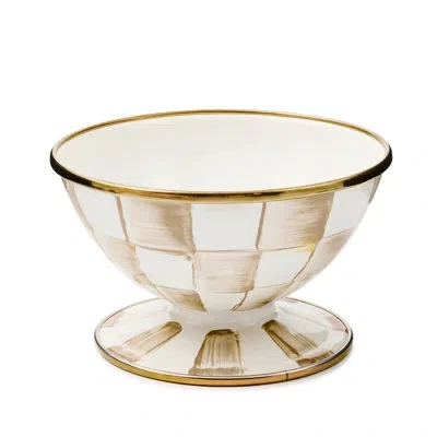 Mackenzie-childs Mocha Check Ice Cream Dish In Brown;white