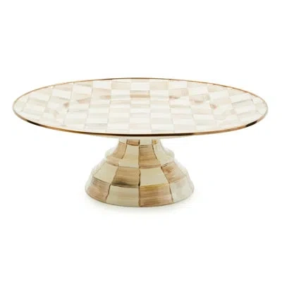 Mackenzie-childs Mocha Check Large Pedestal Platter In Brown;white