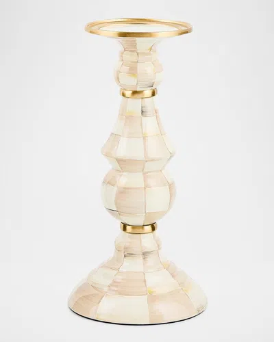 Mackenzie-childs Mocha Check Large Pillar Candlestick, 11" Tall
