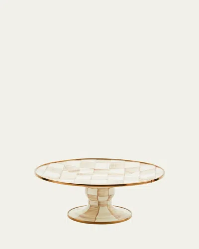 Mackenzie-childs Mocha Check Mini Pedestal Platter In Brown