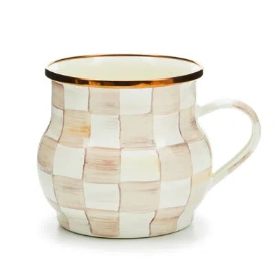Mackenzie-childs Mocha Check Mug In White,brown,bronze