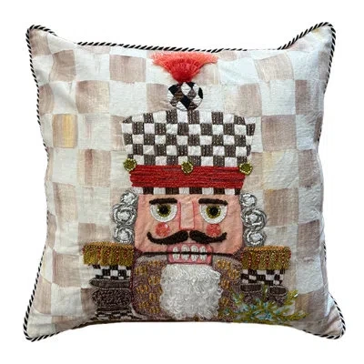 Mackenzie-childs Mocha Check Nutcracker Throw Pillow In White;brown;black