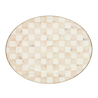 Mackenzie-childs Mocha Check Oval Platter In Brown;white;beige