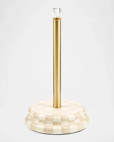 Mackenzie-childs Mocha Check Paper Towel Holder In Brown