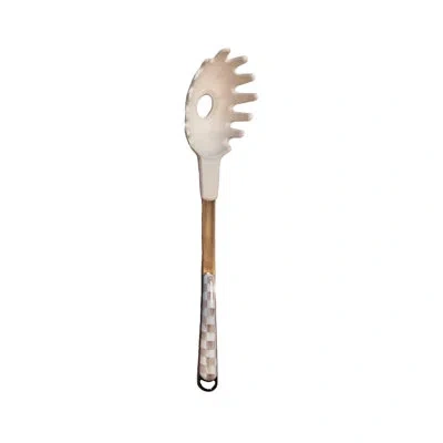 Mackenzie-childs Mocha Check Pasta Spoon In Beige;orange