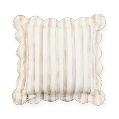 Mackenzie-childs Mocha Check Reversible Scalloped Pillow In Ivory,gray