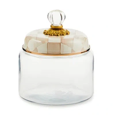 Mackenzie-childs Mocha Check Small Kitchen Canister In Brown;white;clear