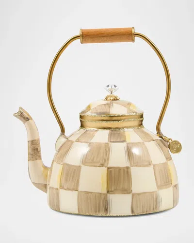 Mackenzie-childs Mocha Check Tea Kettle Glass Ornament In Brown