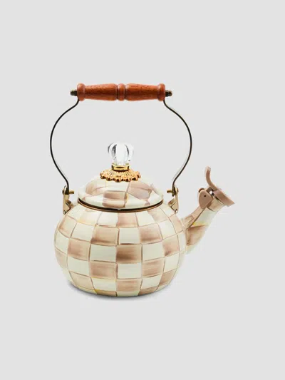 Mackenzie-childs Mocha Check Whistling Tea Kettle