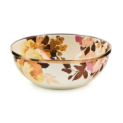 Mackenzie-childs Mocha Check Wild Rose Brown Everyday Bowl In White