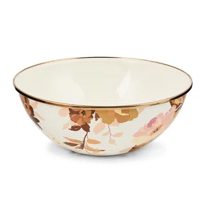 Mackenzie-childs Mocha Check Wild Rose Brown Medium Everyday Bowl In White