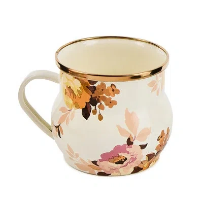 Mackenzie-childs Mocha Check Wild Rose Brown Mug In White