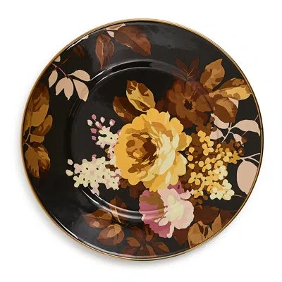 Mackenzie-childs Mocha Check Wild Rose Brown Salad Plate In Brown;gold