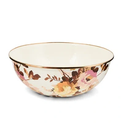 Mackenzie-childs Mocha Check Wild Rose White Extra Large Everyday Bowl