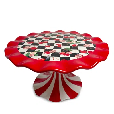 Mackenzie-childs Mon Cheri Pedestal Platter In Red