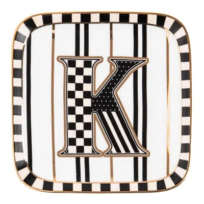 Mackenzie-childs Monogram Dish - F In White,black,gold