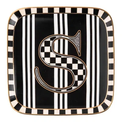 Mackenzie-childs Monogram Dish - S In Black,white,gold