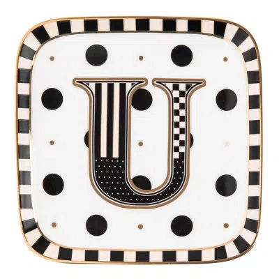 Mackenzie-childs Monogram Dish - U In Black,white,gold