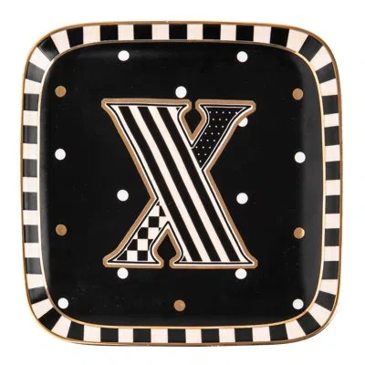 Mackenzie-childs Monogram Dish - X In Black,white,gold