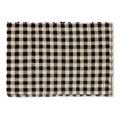 Mackenzie-childs Natural, Black & White Checked Rug In Black;white;natural