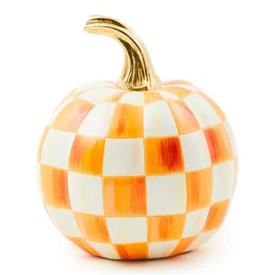 Mackenzie-childs Orange Check Mini Pumpkin In Gold