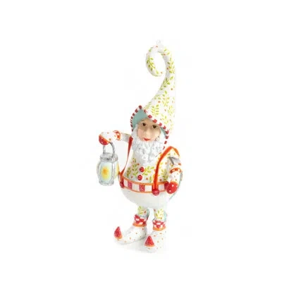 Mackenzie-childs Patience Brewster Dash Away Santa's Lantern Elf Ornament In Red,white,silver,green