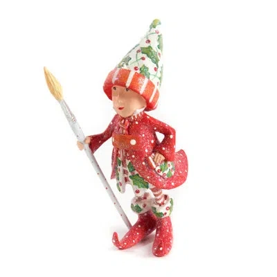 Mackenzie-childs Patience Brewster Dash Away Vixen's Elf Ornament In Green,red,white,beige