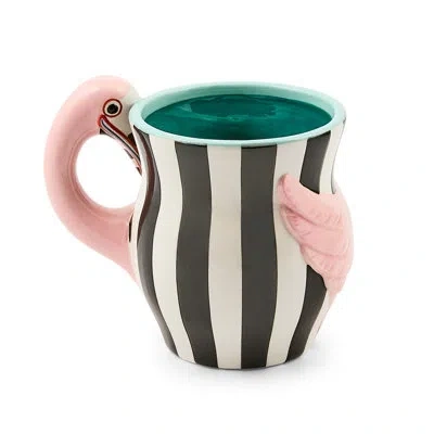 Mackenzie-childs Patience Brewster Flamingo Ceramic Mug In Black;white