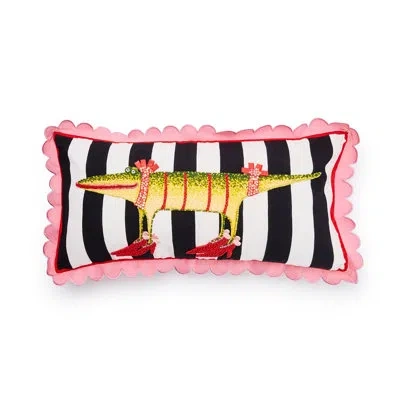 Mackenzie-childs Patience Brewster Gloria Alligator Striped Lumbar Throw Pillow In Black;white;pink