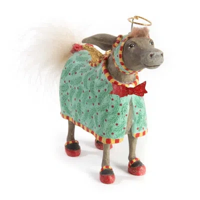 Mackenzie-childs Patience Brewster Nativity David Donkey Ornament In Gray,green,red,yellow