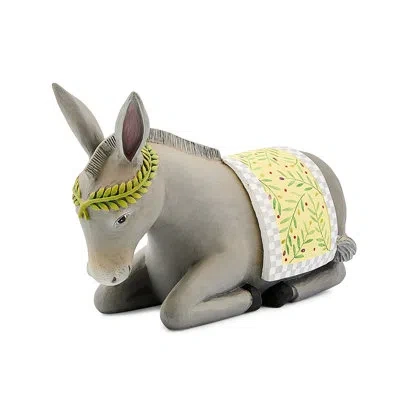 Mackenzie-childs Patience Brewster Nativity Donkey Display Figure In White;green;gray
