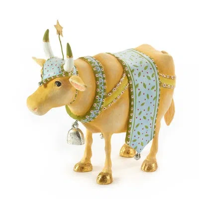Mackenzie-childs Patience Brewster Nativity Manger Cow Figure In Yellow,blue,green,gold