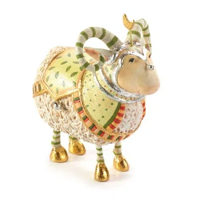 Mackenzie-childs Patience Brewster Nativity Manger Ram Figure In Yellow,gold,ivory,green