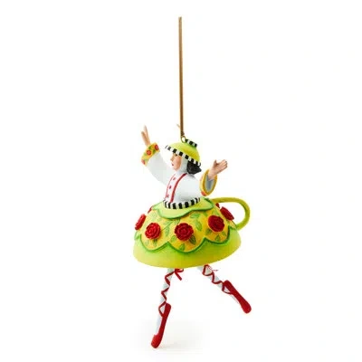 Mackenzie-childs Patience Brewster Nutcracker Suite Chinese Teacup Ornament In White;green;red